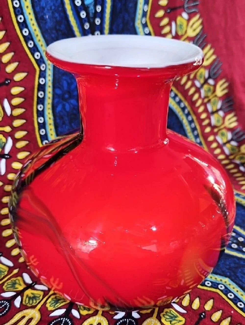 MCM Holmegaard Style Red Cased Art Glass Vase Carnaby Era